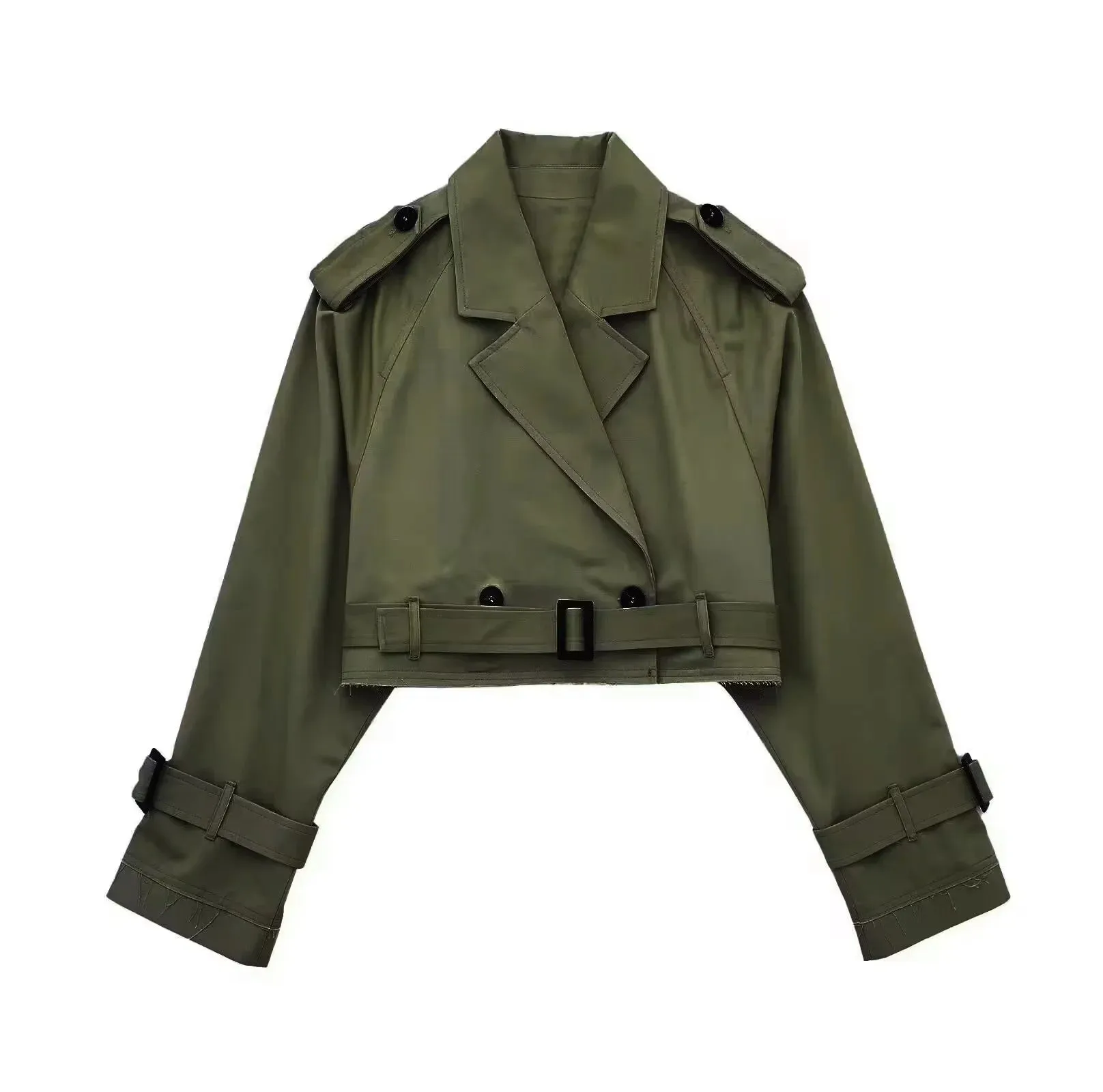 Cropped Trench Coat with Belted Waist