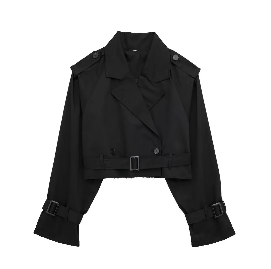 Cropped Trench Coat with Belted Waist