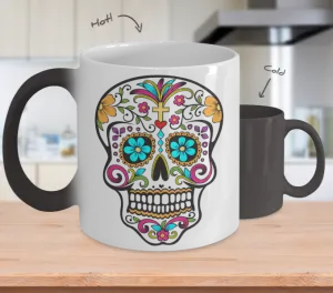 Day of the Dead Mug - Sugar Skull Magical Color Changing Mug - Mexican Folk Art - Dia De Los Muertos Coffee Cup