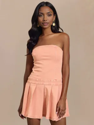 Denim Pleated Hem Sheath Mini Dress