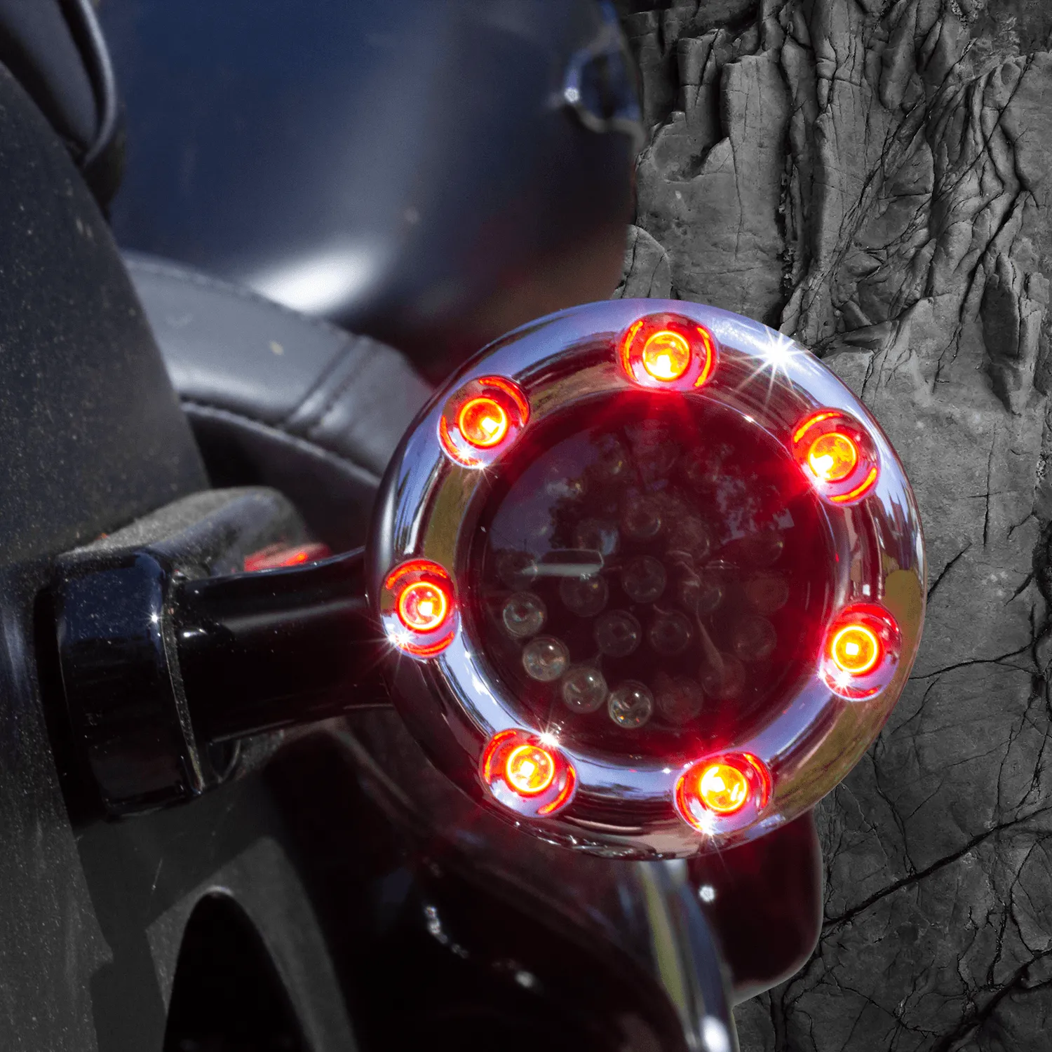 Eagle Lights Infinity Beam 2” Rear LED Turn Signals w/ Running and Brake Lights LED Ring Covers for Harley Davidson - Rear 1157 / Red LEDs