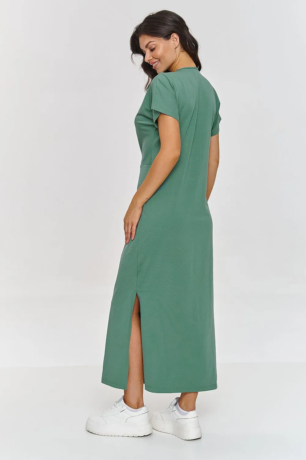 Elegant Cotton Maxi Day Dress with Side Slit