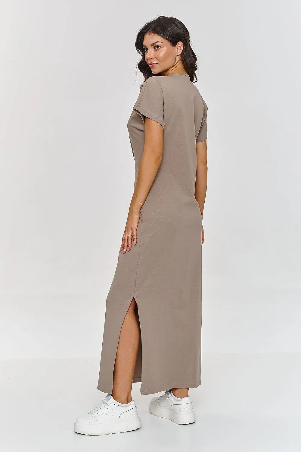 Elegant Cotton Maxi Day Dress with Side Slit