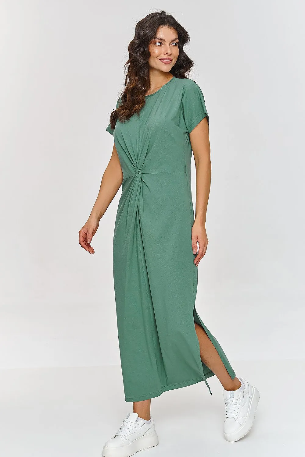 Elegant Cotton Maxi Day Dress with Side Slit