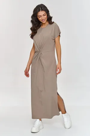 Elegant Cotton Maxi Day Dress with Side Slit