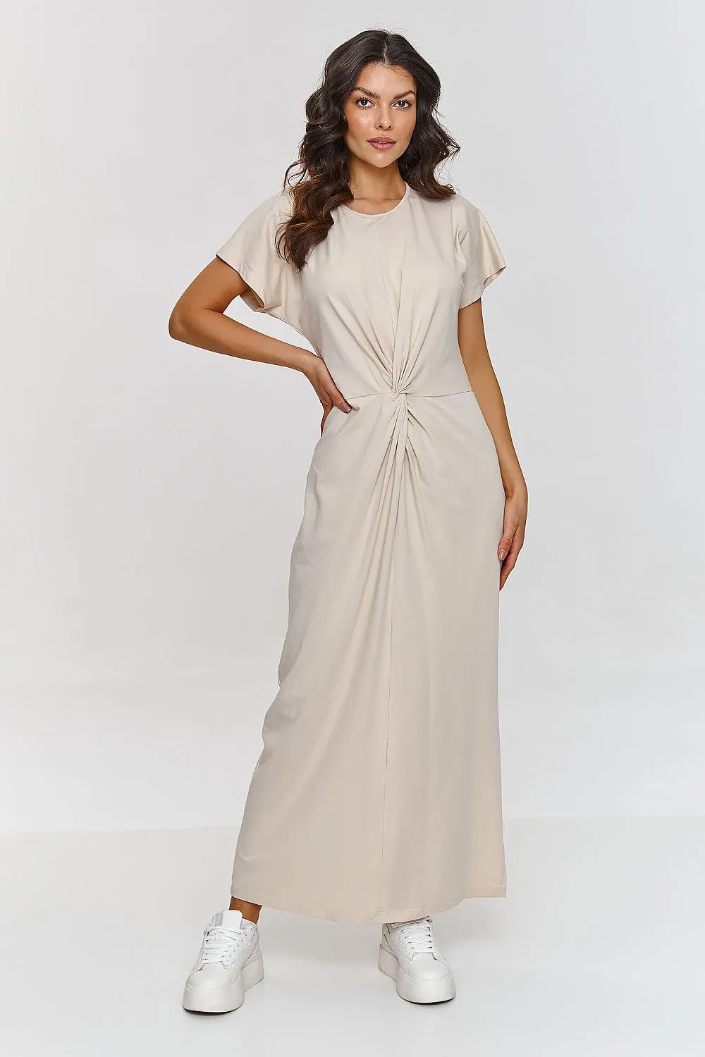 Elegant Cotton Maxi Day Dress with Side Slit