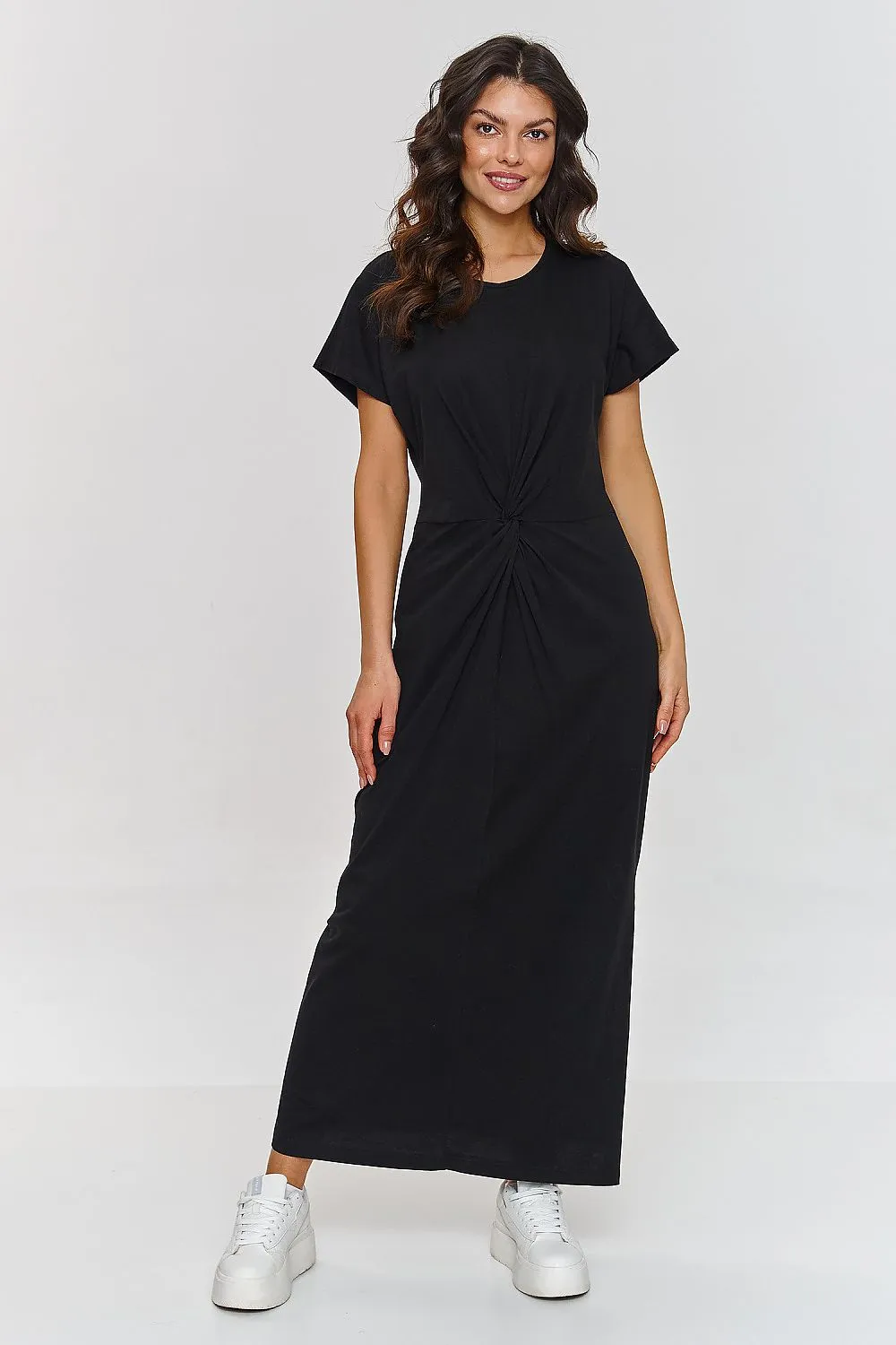 Elegant Cotton Maxi Day Dress with Side Slit
