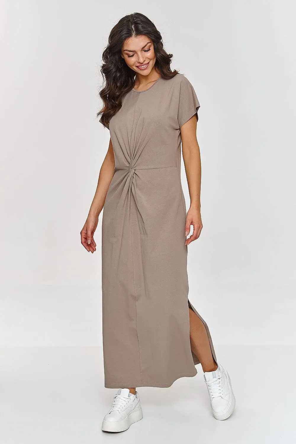 Elegant Cotton Maxi Day Dress with Side Slit