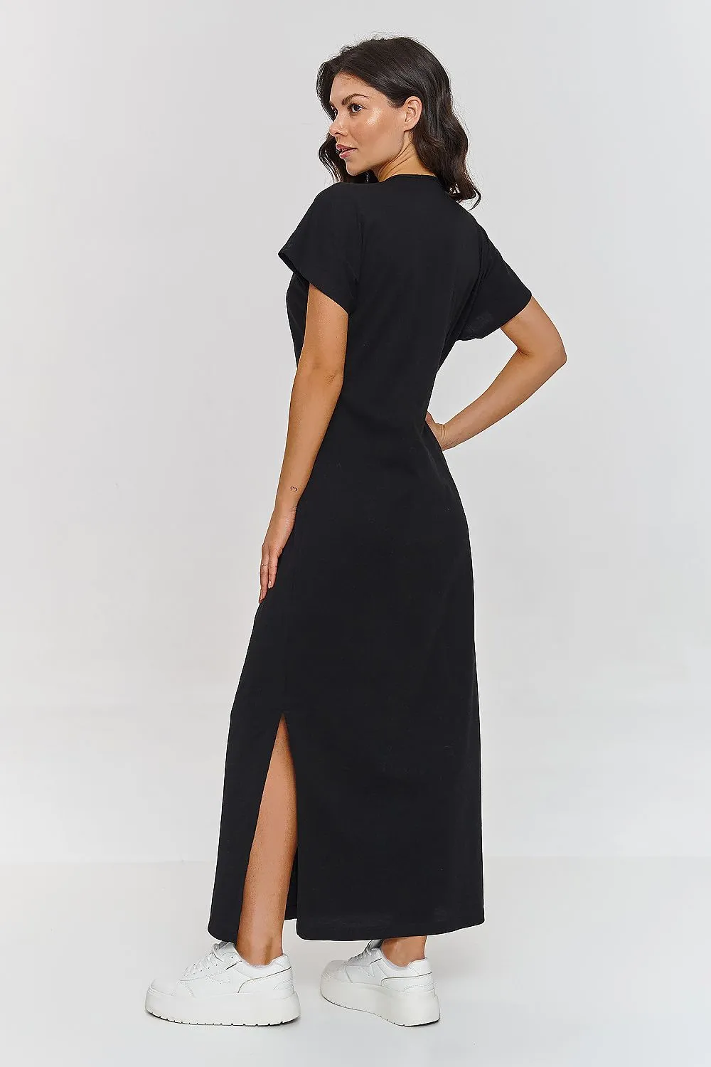Elegant Cotton Maxi Day Dress with Side Slit