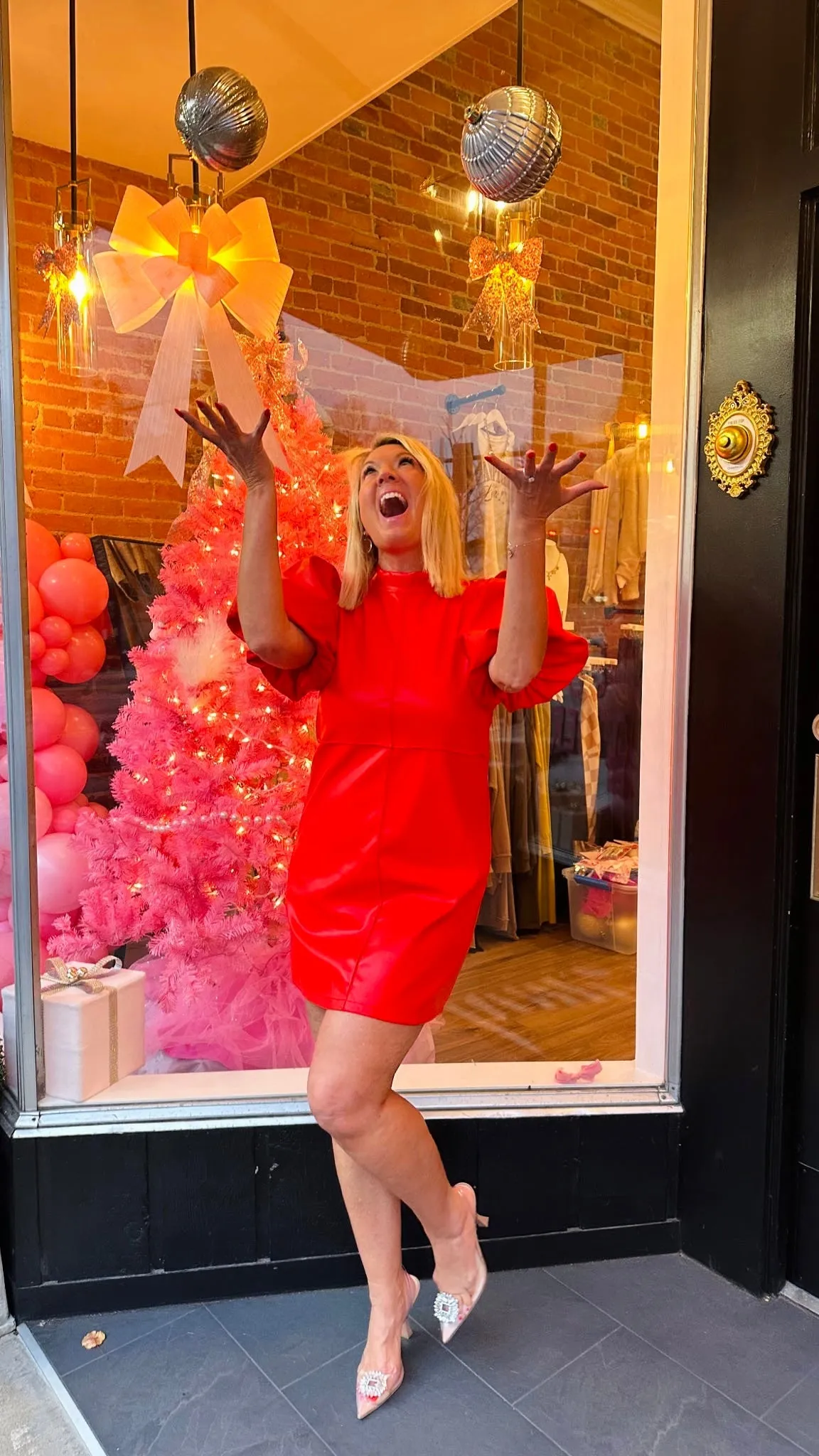 Final Sale Puff-Sleeve Red Leather Dress