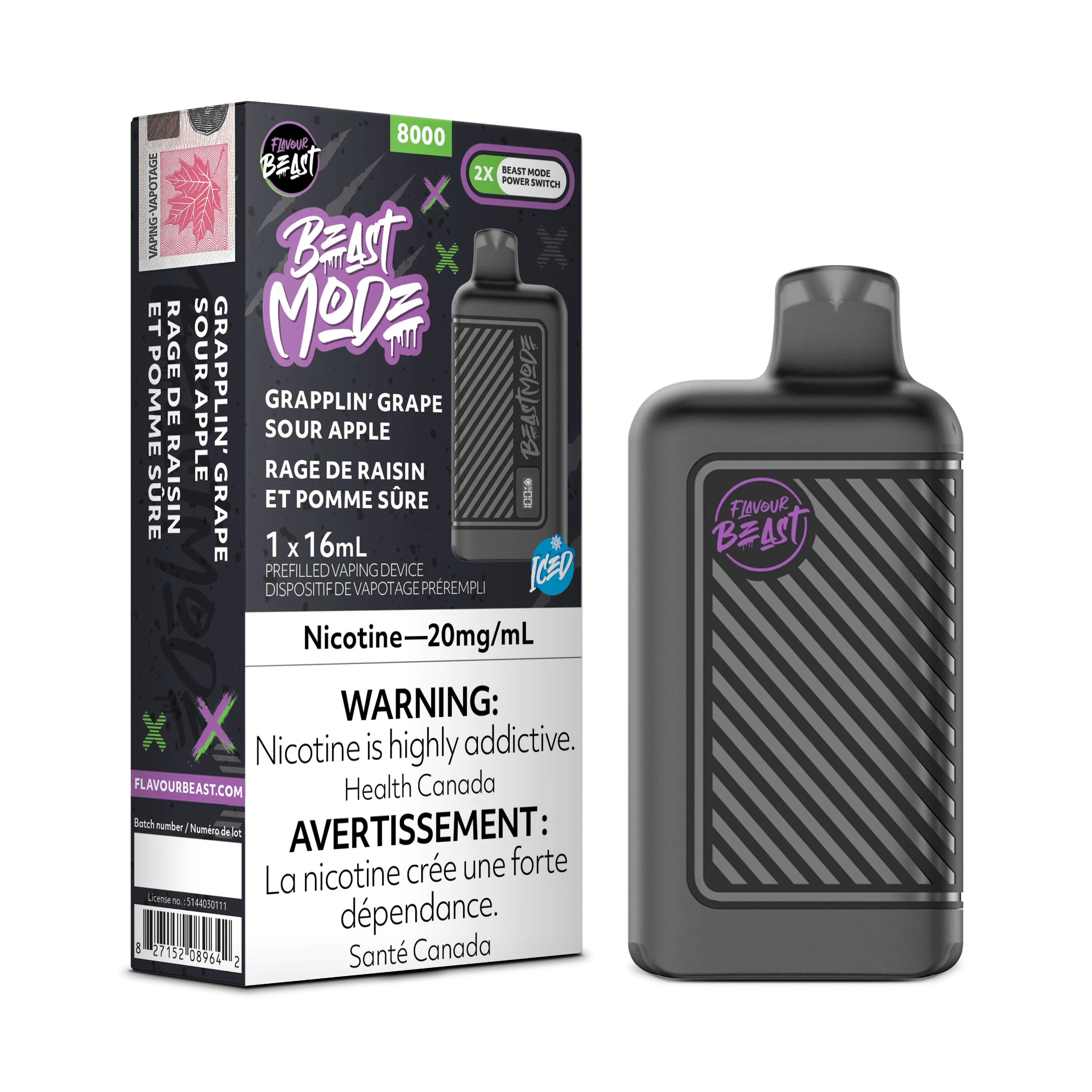 Flavour Beast Beast Mode 8K - Grapplin' Grape Sour Apple Iced Disposable Vape