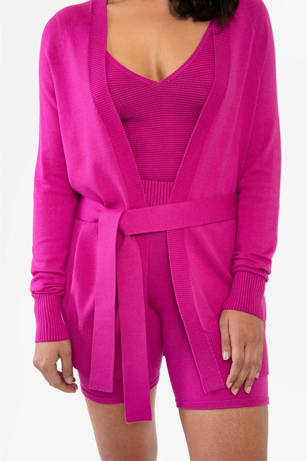 GARIE BELTED CARDIGAN - LIGHT HEATHER GREY