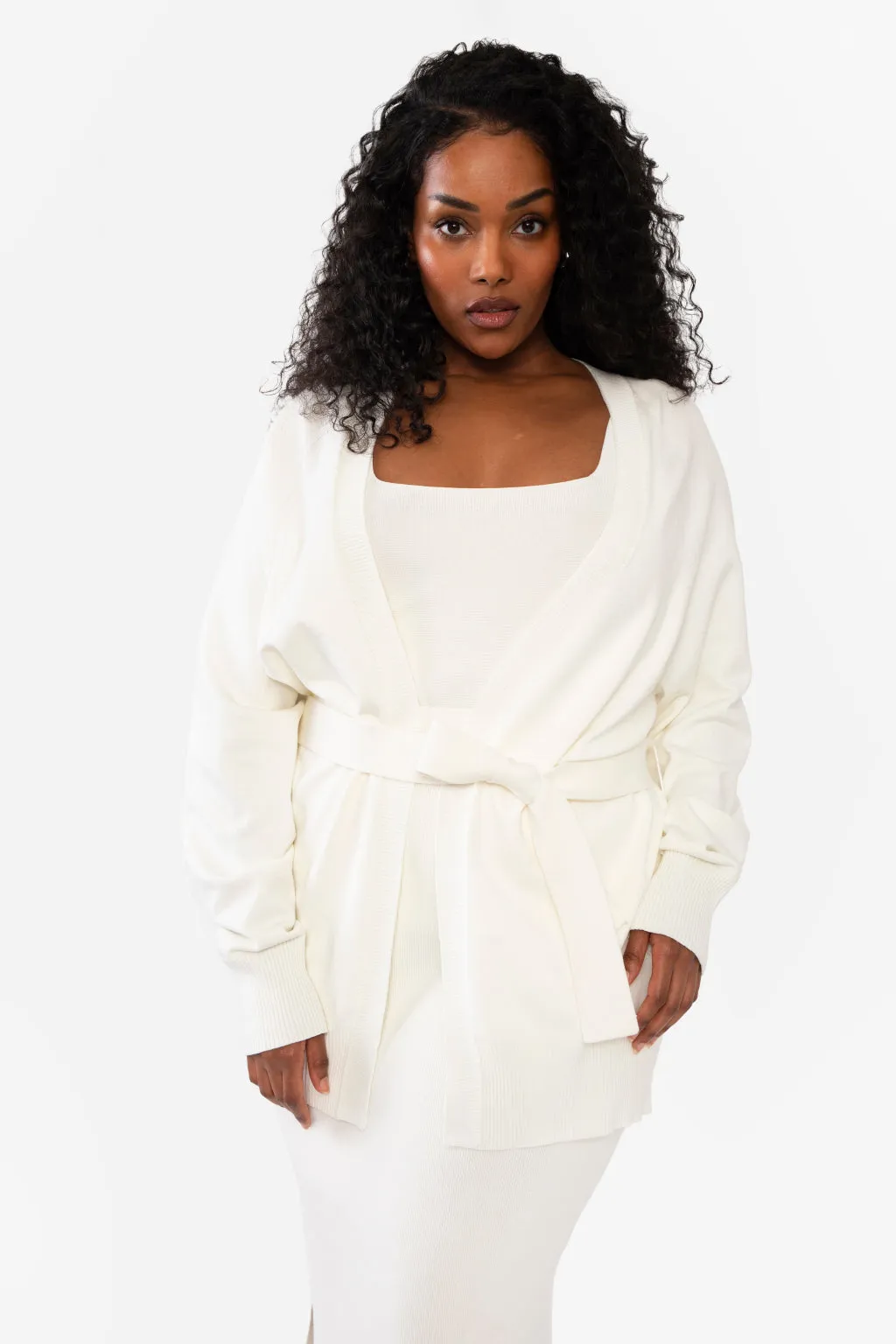 GARIE BELTED CARDIGAN - LIGHT HEATHER GREY