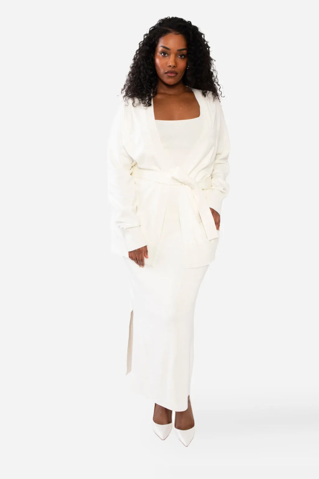 GARIE BELTED CARDIGAN - LIGHT HEATHER GREY