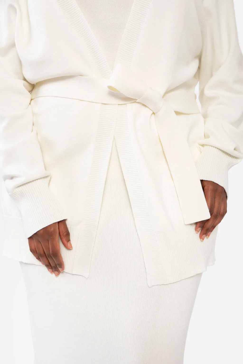 GARIE BELTED CARDIGAN - LIGHT HEATHER GREY