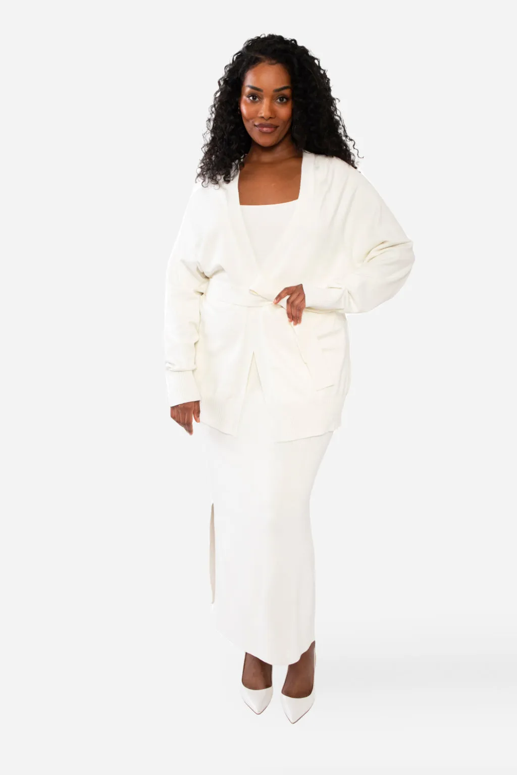 GARIE BELTED CARDIGAN - LIGHT HEATHER GREY