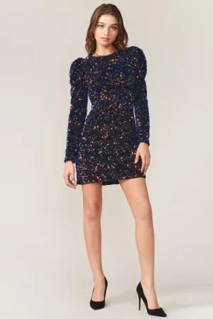 Gayle Velvet Sequins Puff Mini Dress - Multi -