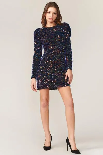 Gayle Velvet Sequins Puff Mini Dress - Multi -