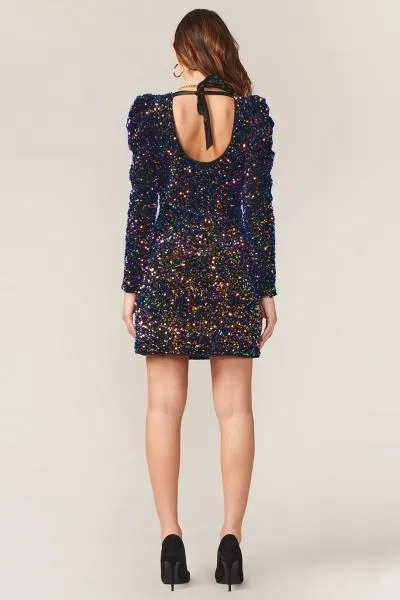 Gayle Velvet Sequins Puff Mini Dress - Multi -