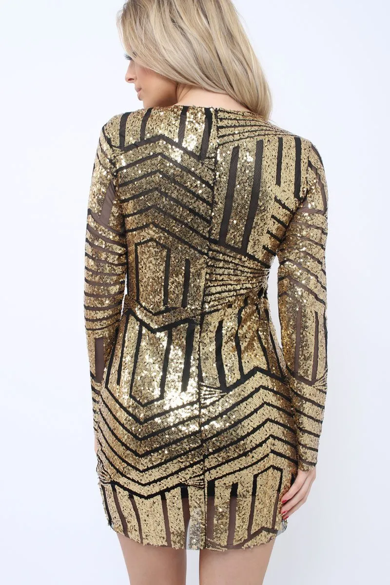 Gold and Black Sequin Bodycon Dress - Lisandra