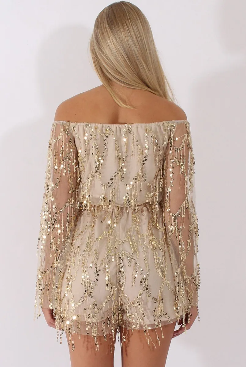 Gold Sequin Bardot Playsuit - Sadira