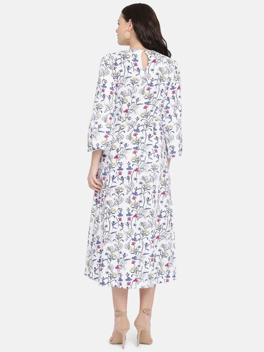 IS.U Printed Round Neck Midi Dress