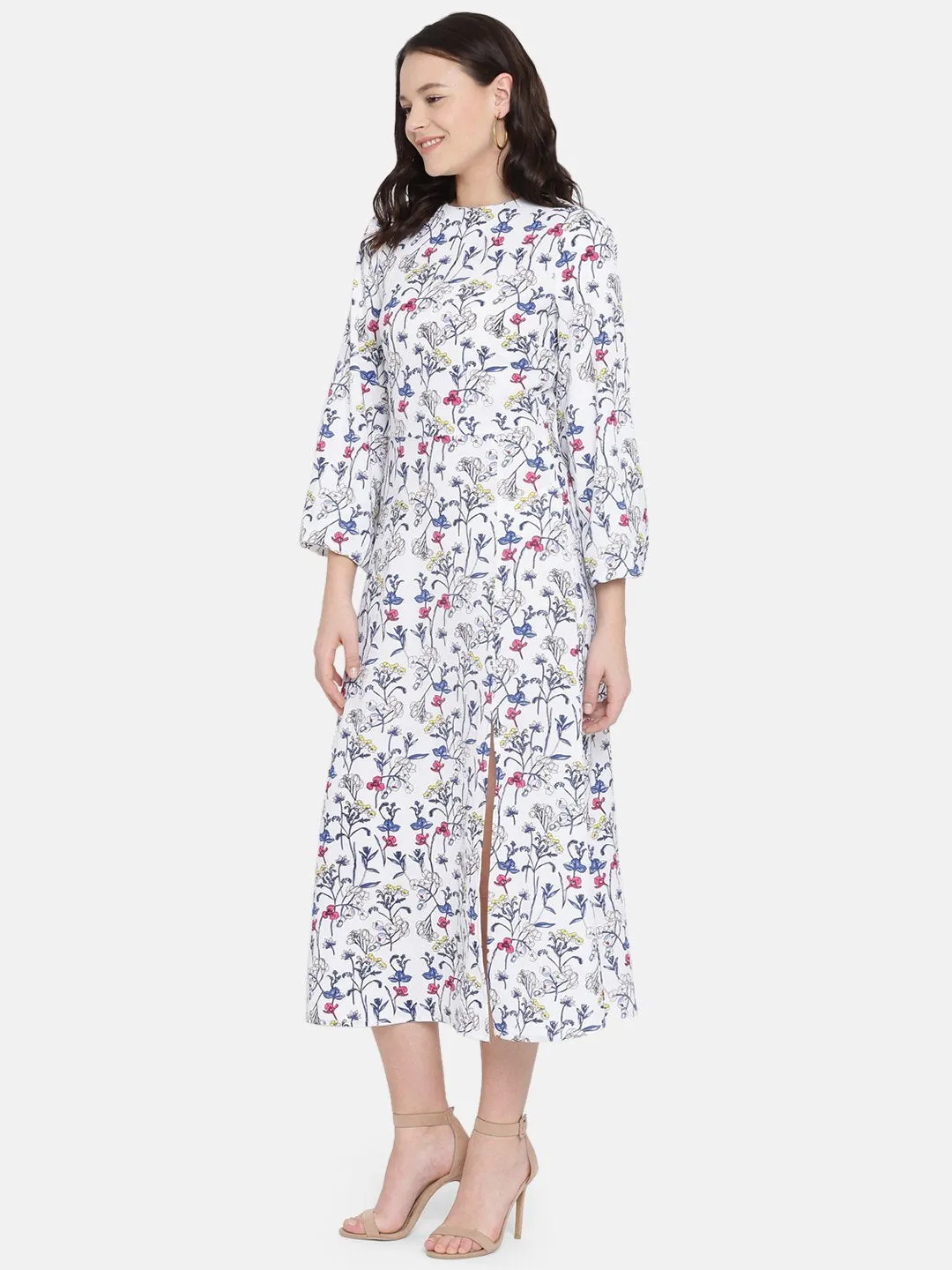 IS.U Printed Round Neck Midi Dress