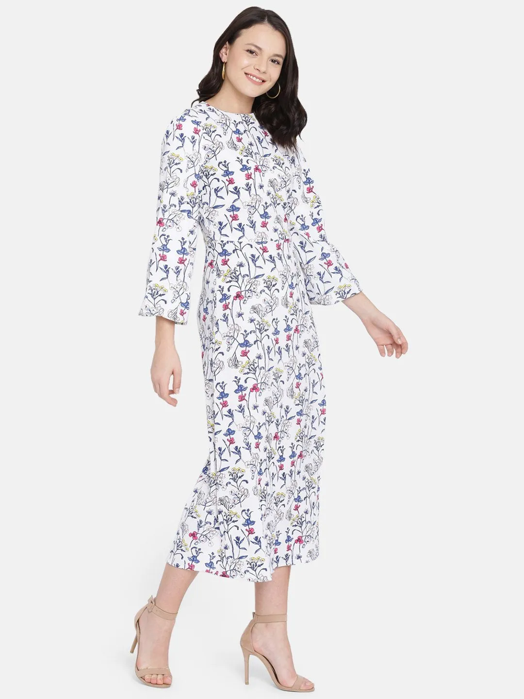 IS.U Printed Round Neck Midi Dress