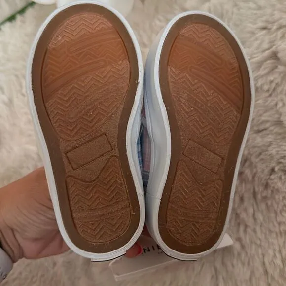 Janie &amp; Jack Plaid Slip On Sneaker in Blue Sky Plaid Size 6