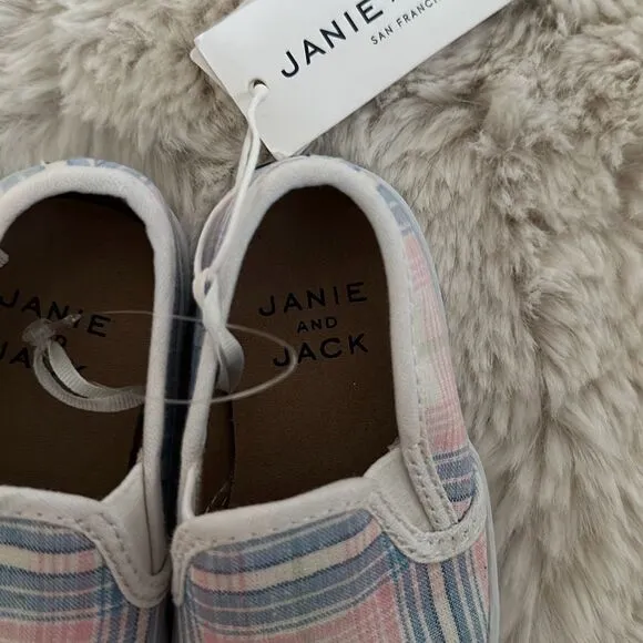 Janie &amp; Jack Plaid Slip On Sneaker in Blue Sky Plaid Size 6