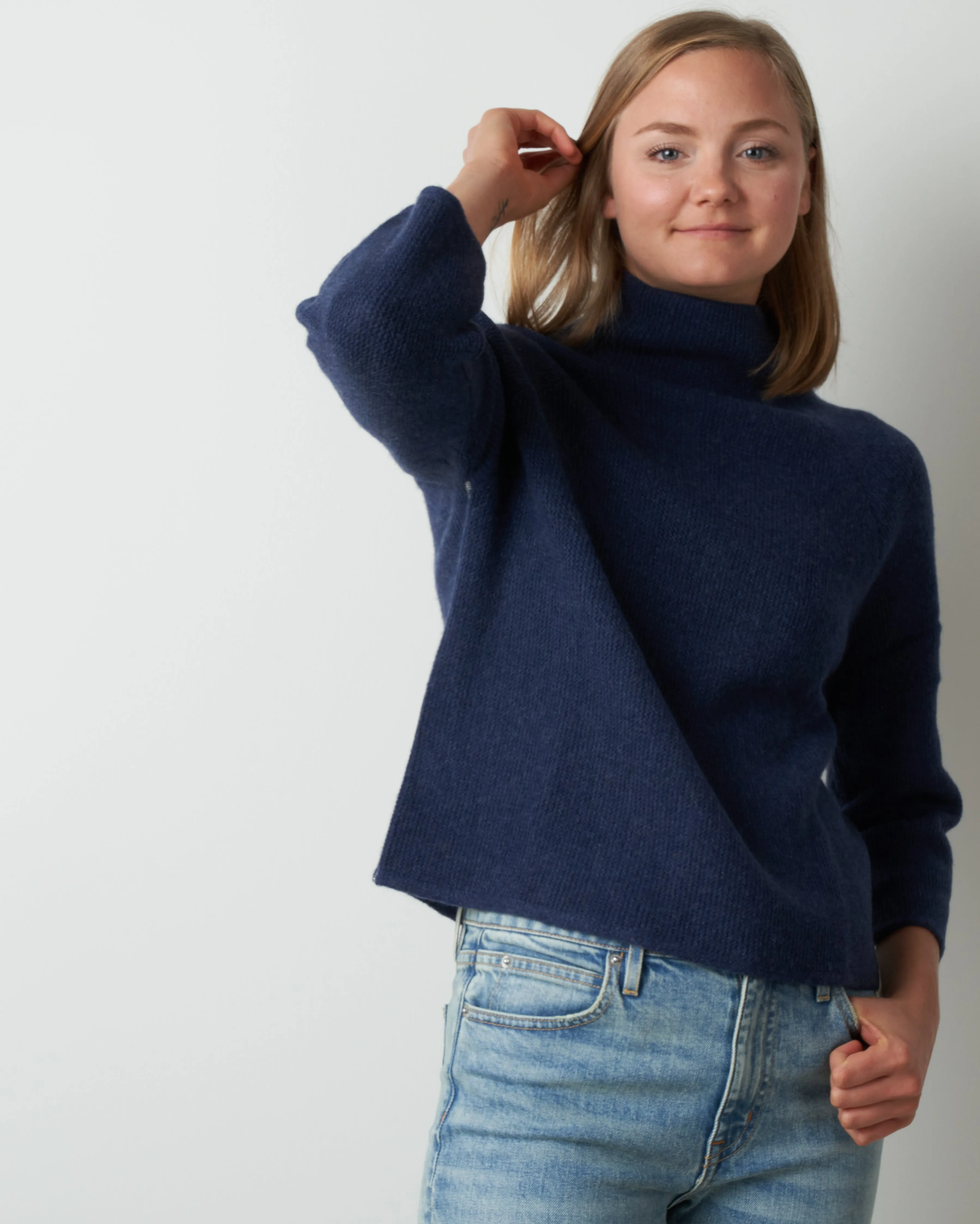 jersey seed stitch funnel - indigo