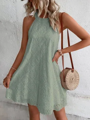 Jessy | Eyelet Halter Mini Dress