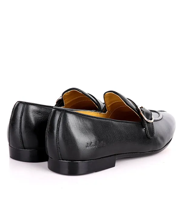 John Foster Plain Leather Buckled Men's Shoes|Black
