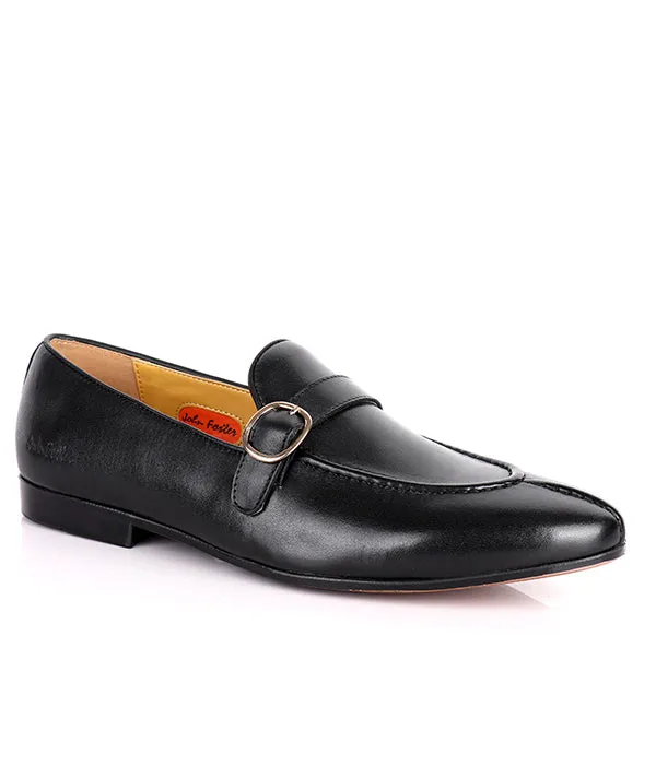 John Foster Plain Leather Buckled Men's Shoes|Black