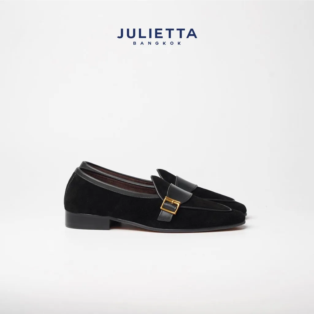 JULIETTA - Buckle Belgian Loafer Suede : Black (Unlined)