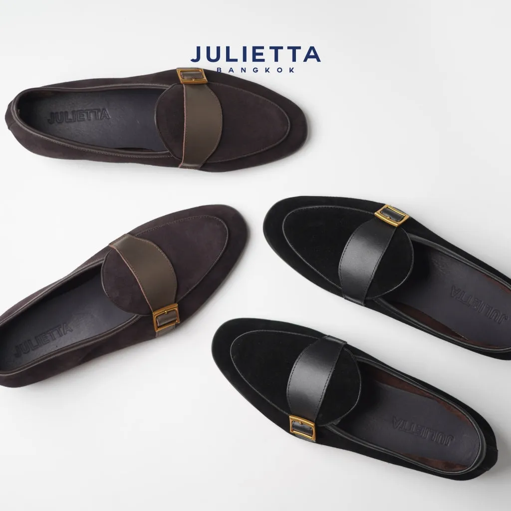 JULIETTA - Buckle Belgian Loafer Suede : Black (Unlined)