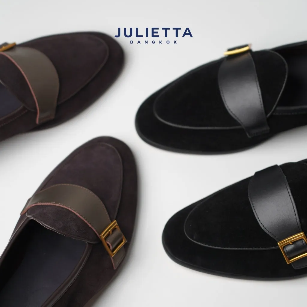 JULIETTA - Buckle Belgian Loafer Suede : Black (Unlined)