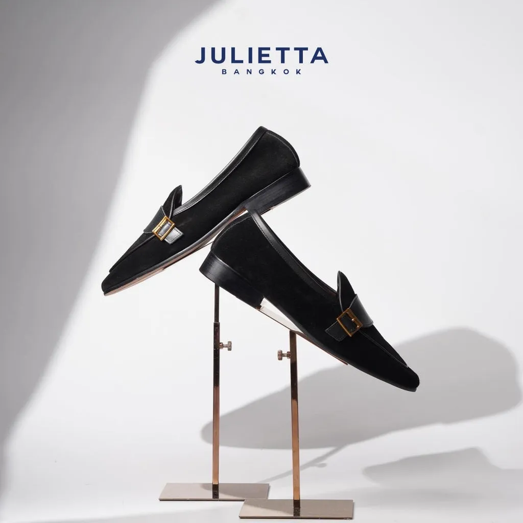 JULIETTA - Buckle Belgian Loafer Suede : Black (Unlined)