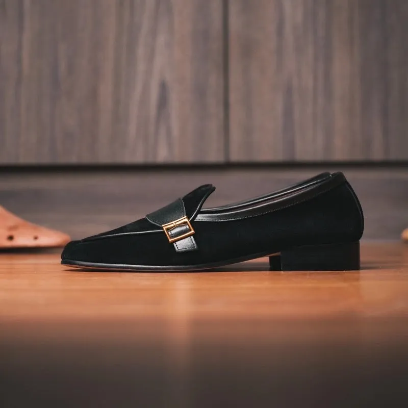 JULIETTA - Buckle Belgian Loafer Suede : Black (Unlined)