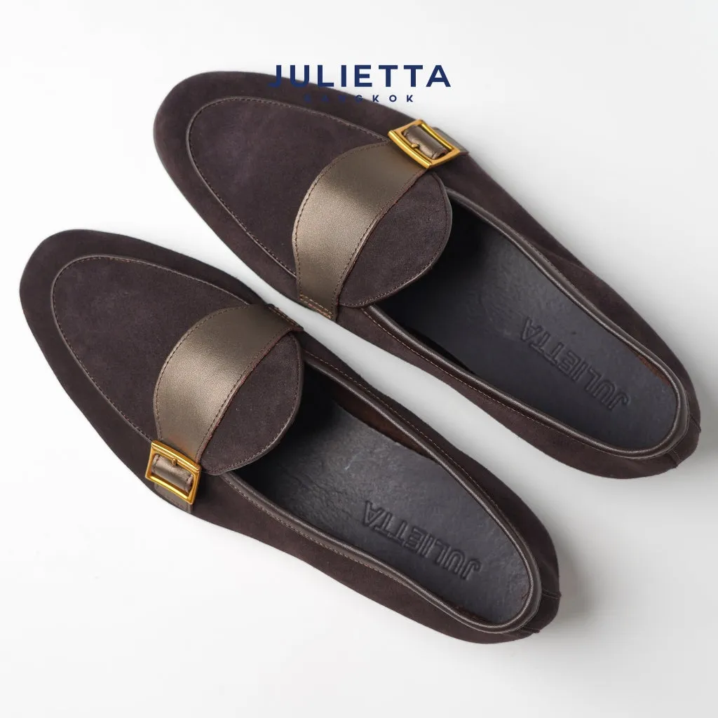 JULIETTA - Buckle Belgian Loafer Suede : Brown (Unlined)