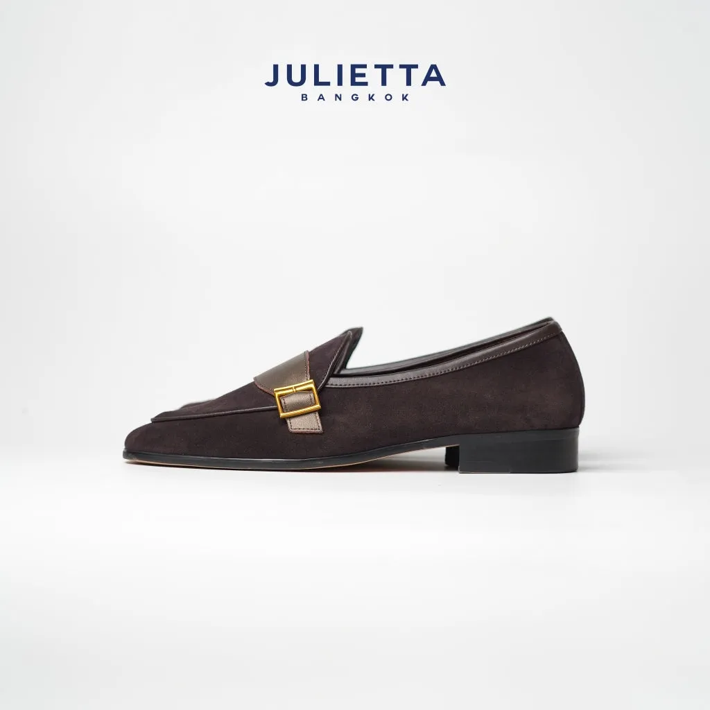 JULIETTA - Buckle Belgian Loafer Suede : Brown (Unlined)