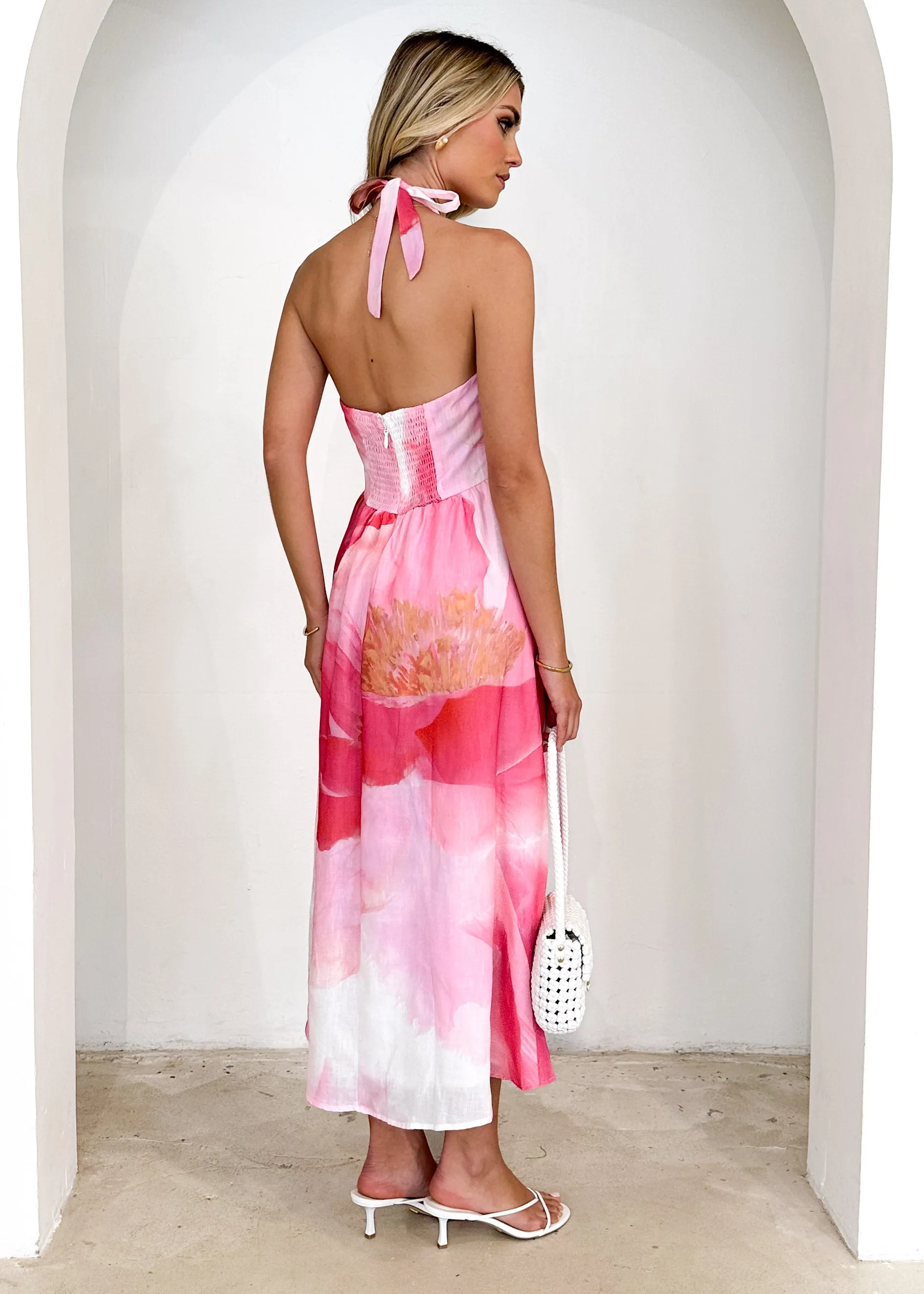 Kendall Halter Midi Dress - Pink Floral