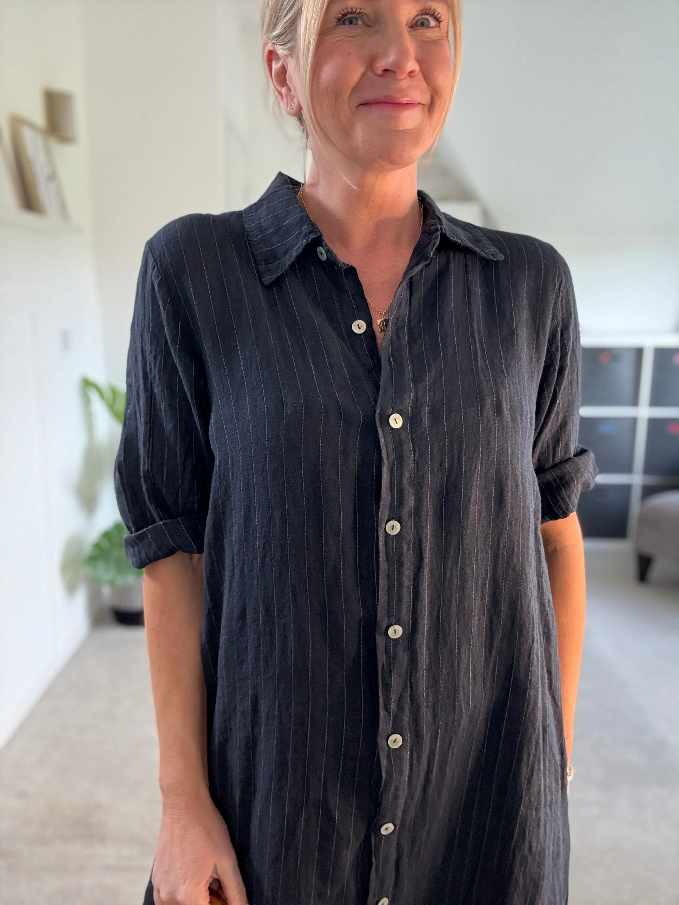 Khaki Linen Pocket Shirt Dress