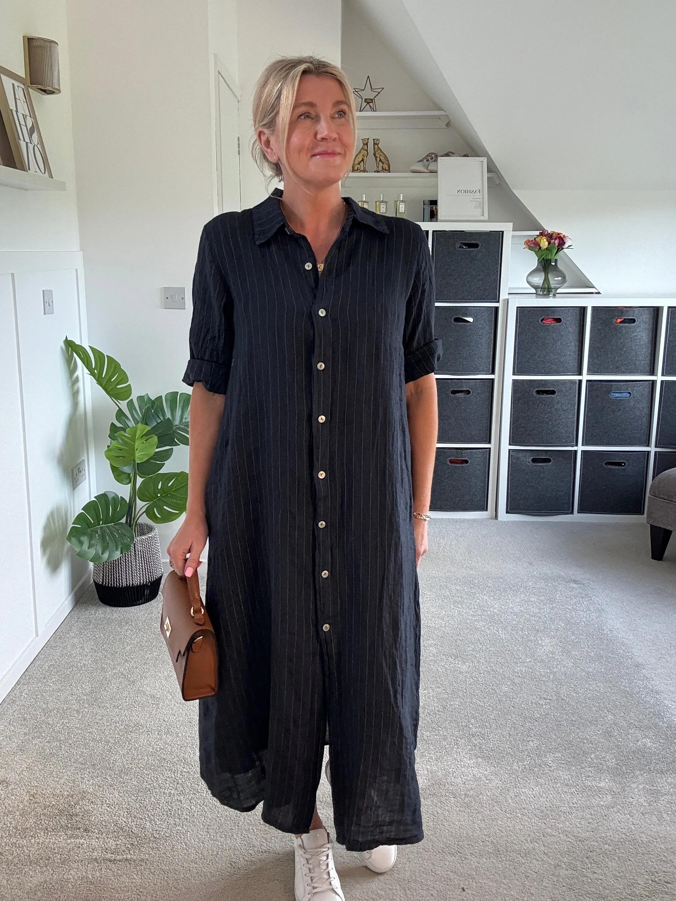 Khaki Linen Pocket Shirt Dress