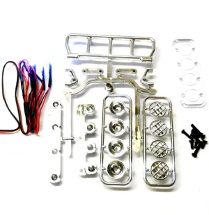 L-022b 1/10 Monster Truck Body Shell Roof Mount Light Set White 5 LEDs Chrome