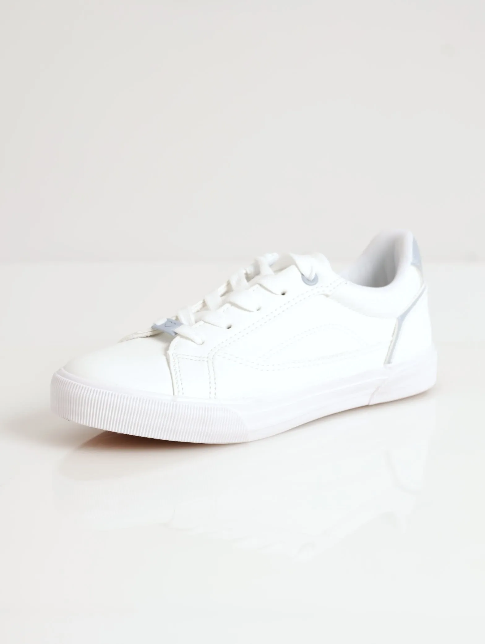 Ladies Matching Colour Sole And Metal Lace Trim Sneaker - White