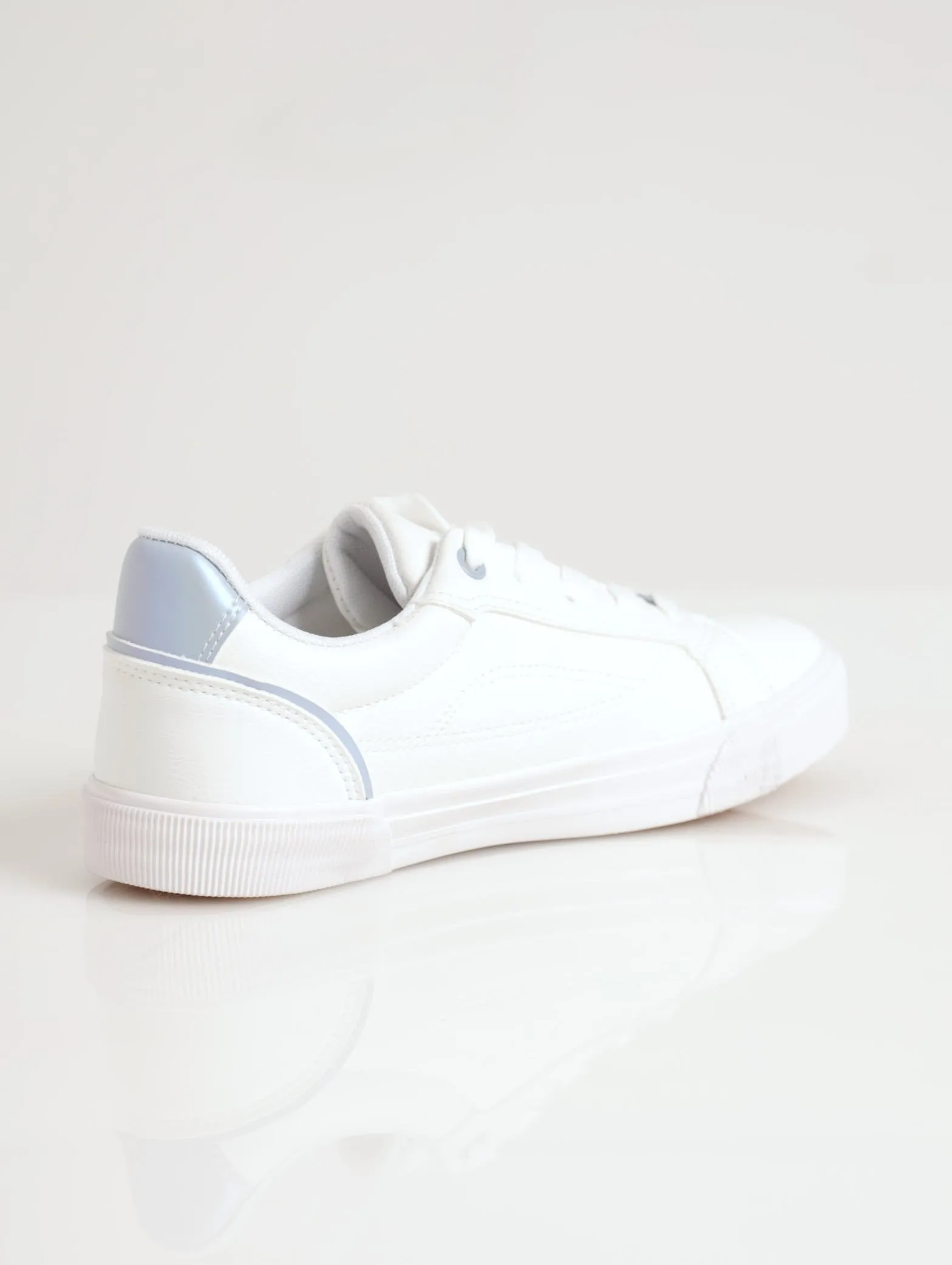 Ladies Matching Colour Sole And Metal Lace Trim Sneaker - White