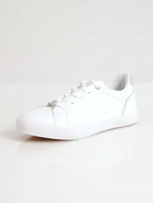 Ladies Matching Colour Sole And Metal Lace Trim Sneaker - White