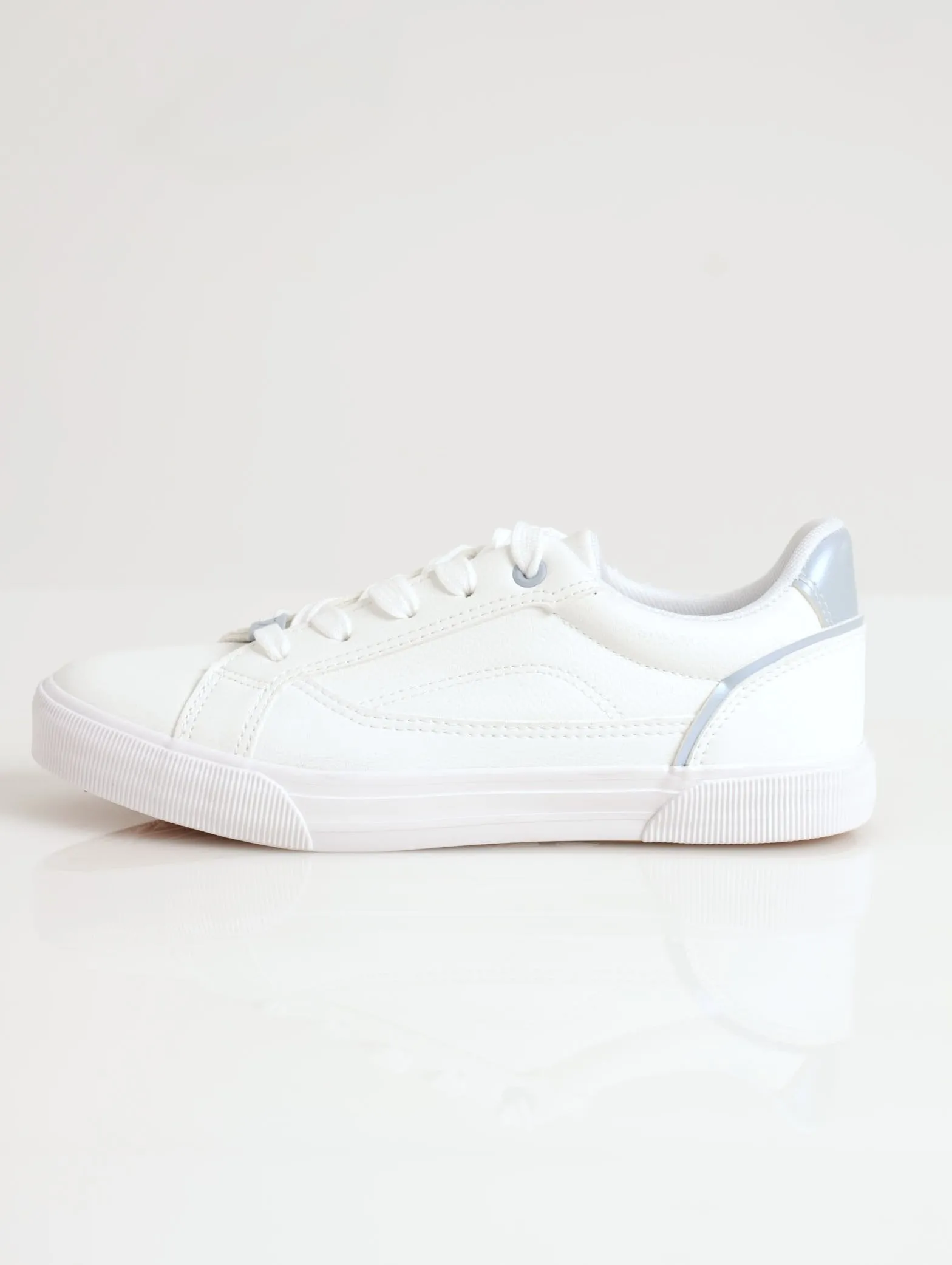 Ladies Matching Colour Sole And Metal Lace Trim Sneaker - White