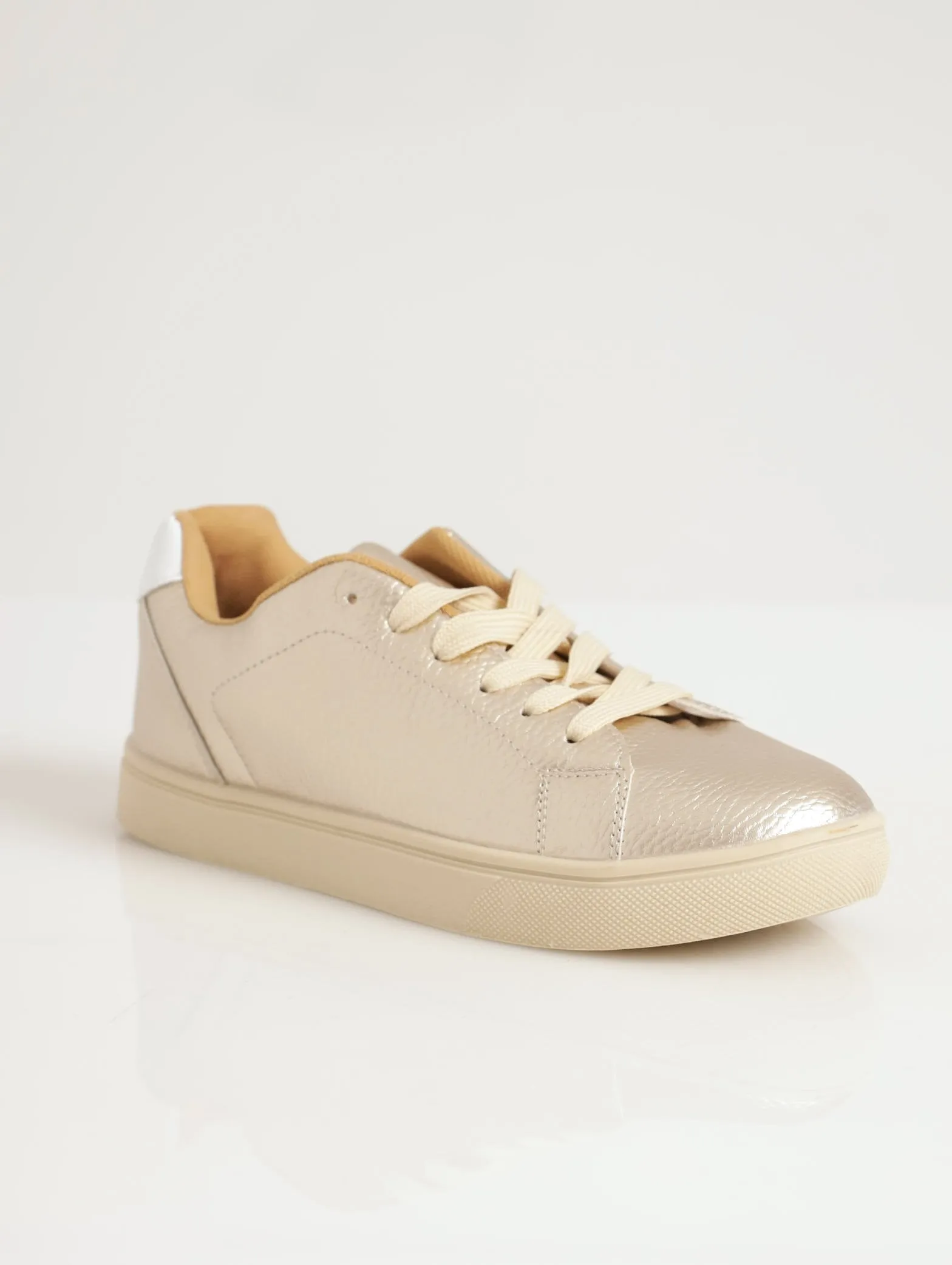 Ladies Plain Metallic Street Sneaker - Gold